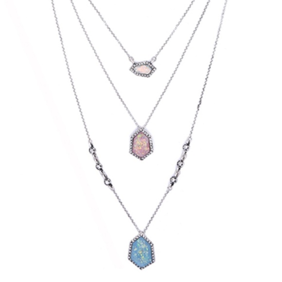 Iridescent Blue Pink Layered Necklace - Picture 1 of 1